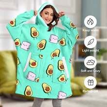1 Pcs Oversized Wearable Blanket Hoodie, Super Soft, Large Pocketed Design Wearable Hoodie Blanket Pocket, Warm Cozy Sweatshirt For Women Men, Perfect For Lounging & Gifting, Ideal For  Christmas Valentine's Day Winter Relaxing & Daily Wear - 酪梨 - 查看 4