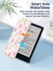 Ayotu Capa básica com estampa floral rosa de tulipas e laços, compatível com iPad de 10,2 polegadas (2021/2020, 9ª/8ª geração), Galaxy Tab A8 de 10,5 polegadas (2022), A9 de 8,7 polegadas e A7 de 10,4 polegadas, com compartimento para Apple Pencil e Kindle Paperwhite de 12ª geração (2024). Suporta função de ativação/desativação automática. Ideal para presentear em aniversários e festas de primavera. - Multicolorido - Ver 10