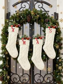 1 pezzo Calza natalizia da 18 pollici, calza lavorata a maglia a trecce di grandi dimensioni, perfetta per decorazioni del camino, decorazioni per feste natalizie, decorazioni per feste di Natale, decorazioni per il camino di casa, decorazioni per la stanza o regali di Natale. Calze natalizie personalizzate con iniziali, decorazioni natalizie per la casa, regali di Natale, decorazioni natalizie - Multicolore - Visualizzare 2