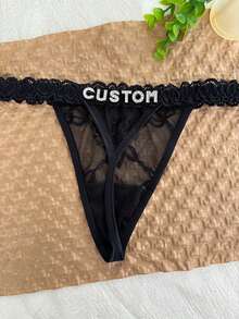 Quần lót bikini ren gợi cảm in chữ pha lê theo yêu cầu, quần lót dây thong, quần lót chữ T in tên cá nhân, quà tặng cho bạn gái, vợ, ngày Valentine, Giáng sinh, Halloween, Lễ Tạ ơn, sinh nhật, kỷ niệm, đồ dùng du lịch. - màu đen - Xem 4