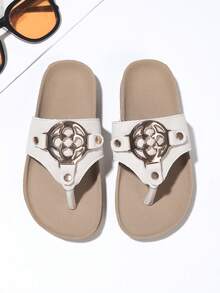 1 Pair Children's Fashion Casual Outdoor Birkenstocks Style Thick Sole Flat Sandals With Metal Buckle Decor, Suitable For Spring/Summer