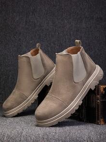 Men's Khaki Retro Chelsea Boots, Comfortable Wear-Resistant Non-Slip Suede Mid-Calf Boots, Suitable For Outdoor, Business, Office, Walking, Casual Wear In Autumn - Khaki - View 2