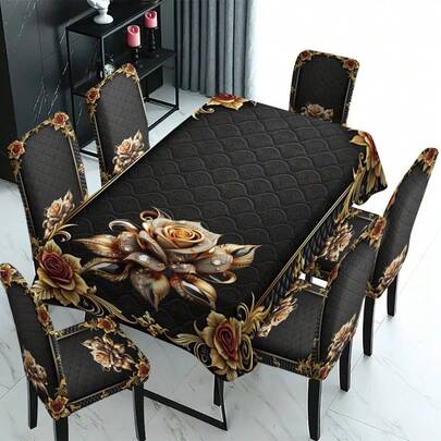 2/4/6/5/7 Pcs Table Cloth And Chair Cover Set, 2pcs (2 Chair Covers), 4pcs (4 Chair Covers), 6pcs (6 Chair Covers), 5pcs (1 Table Cloth + 4 Chair Covers), 7pcs (1 Table Cloth + 6 Chair Covers), Suitable For Indoor/Outdoor, Home Gatherings, Holiday Table & Chair Decor, Washable And Reusable, Non-Fading