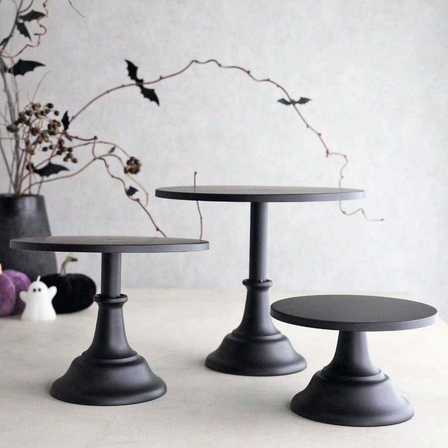 3 Pcs Metal Cake Stand, Cake Pop Stand Set Of Disc Diameter 8" 10" 12", Tall Cake Stands For Dessert Table, Perfect Display For Wedding, Graduation Party, Birthday, Baby Shower, Decorations (Matte Black) - 黑色 - 查看 1