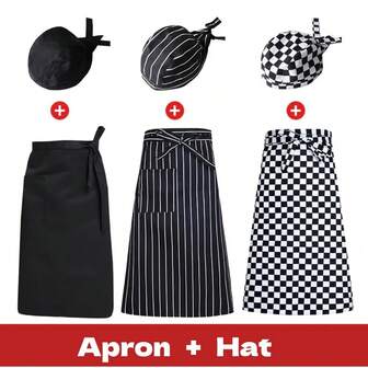 2Pcs Set Chef Pinafore Apron & Work Cap Set - Kitchen Wear For Male & Female Cooks/Waiters