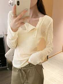 轻薄透气长袖T恤，女士新款秋季空调罩衫，休闲百搭 - 杏色 - 查看 4