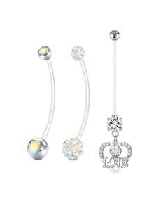 3 buc inel flexibil acrilic transparent pentru buric de sarcină, 14G personalizat, pandantiv, bijuterii pentru piercing de maternitate pentru burtă, inele pentru buric de maternitate 25/32/35/38 MM