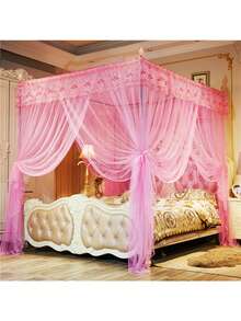 Mosquitera, cuadrada con malla, para camas king, queen y cuna, toldos a prueba de insectos para casa y camping - Rosa - Ver 1