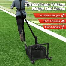 GDFISH Large Weight Sled, Adjustable Height Handle Push Sleds, Workout Fitness Sled Training Running Speed, Compatible With 1 2 Weight Plate, Easy Obstacle Grass, Sand, Cement