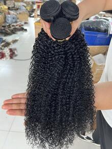 BINF Tóc nối xoăn đen tự nhiên 100%, tóc nguyên chất chưa qua xử lý, dệt đôi, phù hợp cho nữ, lý tưởng cho việc tự tạo kiểu tóc, phù hợp với mọi sắc tộc, món quà lý tưởng cho Giáng sinh, Năm mới, Halloween và các ngày lễ khác, cũng tuyệt vời cho hóa trang Halloween, các bữa tiệc thời trang, Giáng sinh, lễ hội hóa trang, lễ hội âm nhạc, quà tặng năm mới. - Natural Black - Xem 3