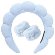 X Milania 1 Face Washing Headband/2 Face Washing Wrist Straps/3 Set Of Hydrotherapy Headbands, Makeup Headbands, Face Washing Headbands, Skincare Headbands, Pink Velvet Fluffy Sponge Headbands, Bows, Bubbles, Hydrotherapy Headbands, Wristbands, Set Of Women's And Girls' Hair Accessories - Multicolor - View 10