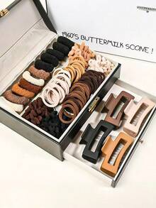 262pcs/Set Chocolate-Tone Hair Accessories Combo, Includes Large Square Plastic Hair Hoops, Spiral Coils, Seamless Clips, And Snag-Free Hair Ties - Suitable For Girls And Women, Retro And Minimalist Style - Suitable For Daily Wear In All Seasons - 2025 New Fashion Headpieces, School Stuff, Gifts, Hair Bobbles