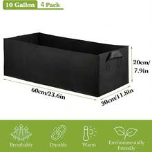  4 Packs Grow Bags, 6/10 Gallon Thickened Nonwoven Fabric Raised Garden Bed Square Flower Planter, Black Rectangle Heavy Fabric Raised Garden Bed For Vegetable Potato Onion, Durable Breathe Cloth Planting Container Pot For Indoor And Outdoor