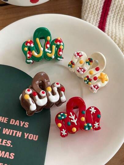 4 قطع مشابك شعر صغيرة ملونة وموجية للأطفال، مشابك شعر جميلة بشكل شجرة عيد الميلاد والثلج، اكسسوارات شعر لحفلات عيد الميلاد للبنات