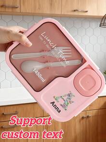1 st. anpassningsbar text-Bentobox, Pastellfärger, Unisex, Drömlik grafik och konstnärlig text, Högkvalitativt PP-material, 3 fack, Levereras med matchande redskap, Salladsbehållare, Bärbar, Minimalistisk, Vattentät, Läckagesäker, Stor kapacitet, Lämplig för studenter, kontorsarbetare, Daglig lunchlåda