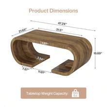 Tribesigns Large Farmhouse Coffee Table, C-Shaped Center Table With Curved Side, Heavy Duty Rectangle Tea Accent Furniture For Living Room, Rustic Brown - Rustic Brown - View 7