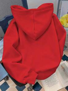 Plus Size Women's Beach Candy Cane With Holly, "CANDY CANE", "Christmas Club" And "MERRY CHRISTMAS" Text Pattern Hooded Long Sleeves Casual Spring/Summer/Fall Women's Plus-Size Long-Sleeved Sweatshirt Thanksgiving Day Going Out Tops Women, Vacation Outfits Women - Red - View 3