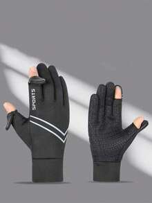 1 Pair Winter Outdoor Cycling Two-Finger Flip-Top Gloves - Black - View 9