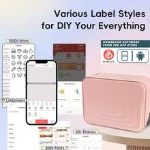 Marklife M1标签制造机,热敏打印机,便携式手持蓝牙微型标签打印机,具备便携式无线连接功能,内置多种模板,方便手机使用,操作简便,适用于办公室、家庭和企业用途,可通过USB充电。是情人节的完美礼物。 - 彩色 - 查看 3