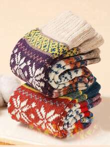1/5 perechi șosete vintage groase pentru bărbați, până la jumătatea gambei, calde și confortabile, articol la modă de toamnă/iarnă - Multicolor - Vizualizare 6