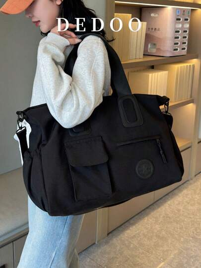 Dedoo 1个纯色涤纶手提袋，拉链封口，大容量旅行健身包，时尚简约，适合返校、旅行、健身、露营、邮轮、徒步旅行和各种场合，也可作为夏季旅行包、手提包、行李包、商务旅行包、度假旅行包、便携式多功能旅行包、男女通用周末旅行包。
