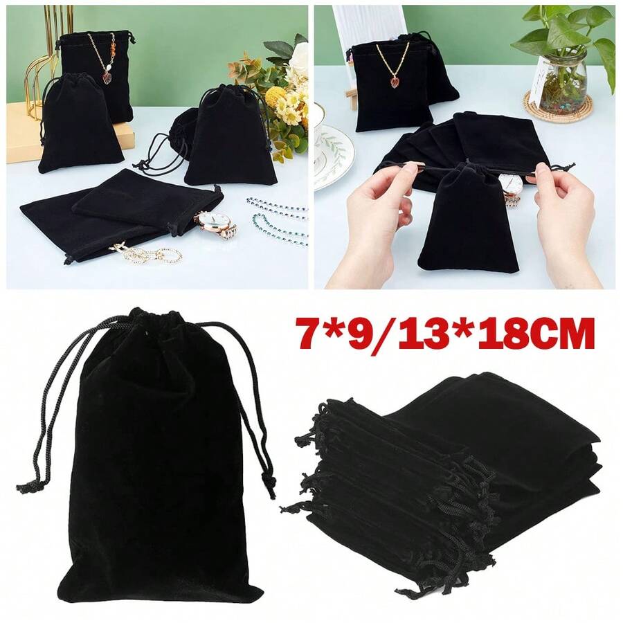 20X Velvet Gift Bags Wedding Favour Velvet Drawstring Jewellery Gift Bags Pouches - Black - View 1