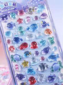 2张/1张可重复使用的3D贴纸 - 可爱水果冰淇淋、实验室贴纸、动物和宠物（猫、狗）| 自粘分层贴纸，不对称形状，哑光表面，适用于剪贴簿、日记、计划本、DIY手工 | 柔和色彩和彩色卡通3D浮雕可爱趣味贴纸，水晶钻石浮雕贴纸，定制创意计划本贴纸 - 薑色 - 查看 5