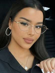 Women's Fashionable Retro Minimalist Cat Eye Metal Eyeglasses - Clear - View 4