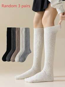 1/3/5 Pairs Solid Color Double Needle Knitted Wool Comfortable Warm Indoor Ankle Socks - Multicolor - View 11