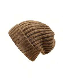 1pc Ladies Multi-Color Chunky Knit Korean Knitted Piled Cap, Fall/Winter All-Match Beanie Hat For Warmth, Ear Protection And Loose Fit, Cold-Proof Hat