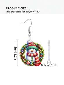 2 件 2D 可爱圣诞雪人亚克力吊坠耳环，适合女性在圣诞节派对上佩戴 - 彩色 - 查看 3