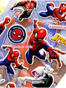 卡通蜘蛛侠闪光音乐DIS-CX贴纸，漫威超级英雄3D泡泡贴纸（男女皆宜），带印刷工艺的奖励贴纸