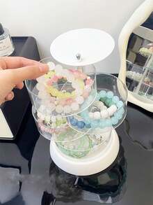 1件/2件多层旋转首饰盒，带隔层，发夹、发带和发饰收纳盒，儿童头饰展示盒，防尘梳子、眼镜、化妆刷、铅笔收纳盒，简单实用的PET材质，适合儿童节、生日礼物