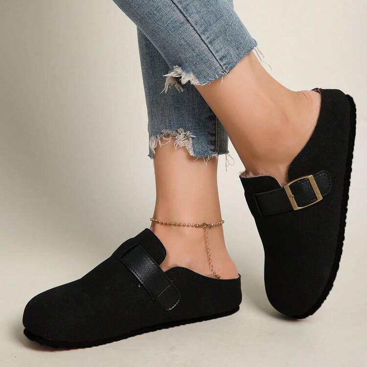 Plush And Warm Autumn And Winter Wear Simple And Comfortable Versatile Casual Flat Home Office Half Slippers