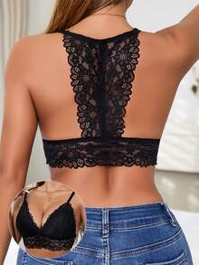 Women's Black One-Piece Wireless Bra Lace, Comfortable Fit, Daily/Casual Wear, Lingerie Sexy, Black Lace Bra, Breathable, Reduces Side Bulge, Suitable For Wedding Dress