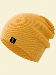 JZML 1pc Unisex Letter Label Decorative Knit Hat - Yellow - View 4