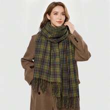 Bufanda a cuadros para mujer, elegante chal con borlas, estolas cálidas de invierno para uso diario informal - Multicolor - Ver 1