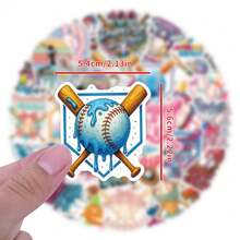 54PCS Ice Cream Drip Baseball Stickers Vinyl Aesthetics Stickers Scrapbooking, Diary, Bumper, Skateboard, Water Bottle, Cartoon, Hard Hat, Car Stickers And Decals - Multicolor - View 2