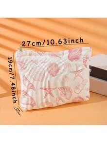 1 geantă de machiaj portabilă cu model de scoici și stele de mare, imprimare față-verso, geantă cosmetică cu fermoar de călătorie, organizator de articole de toaletă multifuncțional, decor de toamnă, decor de toamnă, decor de cameră