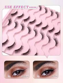 ENCHUW 16 Paar halbe Wimpern mit transparentem Band, weiche natürliche Katzenaugen-Wimpern, Make-up-Tool, Verlängerung, flauschige falsche Nerz-Wimpern