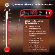 Termmetros para Carne Impermeable - Termmetro Digital de Cocina Inoxidable con Lectura Instantnea Pantalla LCD y Plegable de la Sonda de Metal Larga para Leche Barbacoa Parrilla Carne BBQ - DOS SONDAS - Ver 5