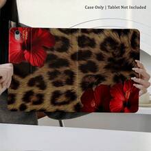 Funda protectora para tableta con estampado floral rojo y de leopardo audaz en un solo diseño - Ideal para individuos y amantes de la moda con accesorios de tableta con temática de moda, funda tipo folio protectora con soporte para bolígrafo