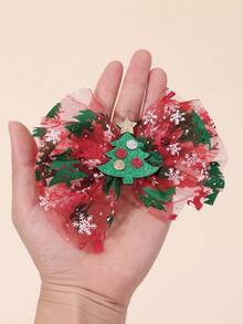 2pcs Christmas Happy Mesh Christmas Tree Bow Hair Clips, Printed Cute Hair Pins - Multicolor - View 4