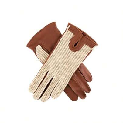 Women's Crochet Back Driving Gloves Lesley Cognac Medium