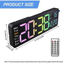 13" Large Digital Wall Clock, LED Clocks Digital With Remote Control, Gym Clock With Count Up & Down/10-Level Dimming/Dual Alarm/Date/Temperature For Home, Office, Garage - Black - View 5