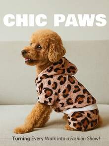 holdhoney 1-Piece Animal Print Jumpsuit Dog Cat Clothes, Winter Plush Fleece Bodysuit - Cozy Warm Windproof Pet Apparel, Cute Fashion Outfit For Small Medium Dogs Cats, Christmas Gift, Birthday Party, Daily Wear, Outdoor Walking, Photo Shoots, Holiday Celebration, Snow Day Adventure