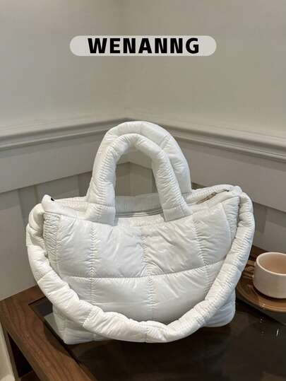 WENAANG 1 Stück einfarbige gesteppte Shopper Tasche, leichte Damen Schultertasche mit hoher Kapazität, stilvolle gepolsterte Handtasche, für Frauen/Mädchen/Damen, ideal für den täglichen Gebrauch/Arbeit/Einkaufen/Reisen