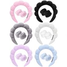X Milania 1 Face Washing Headband/2 Face Washing Wrist Straps/3 Set Of Hydrotherapy Headbands, Makeup Headbands, Face Washing Headbands, Skincare Headbands, Pink Velvet Fluffy Sponge Headbands, Bows, Bubbles, Hydrotherapy Headbands, Wristbands, Set Of Women's And Girls' Hair Accessories - Multicolor - View 1