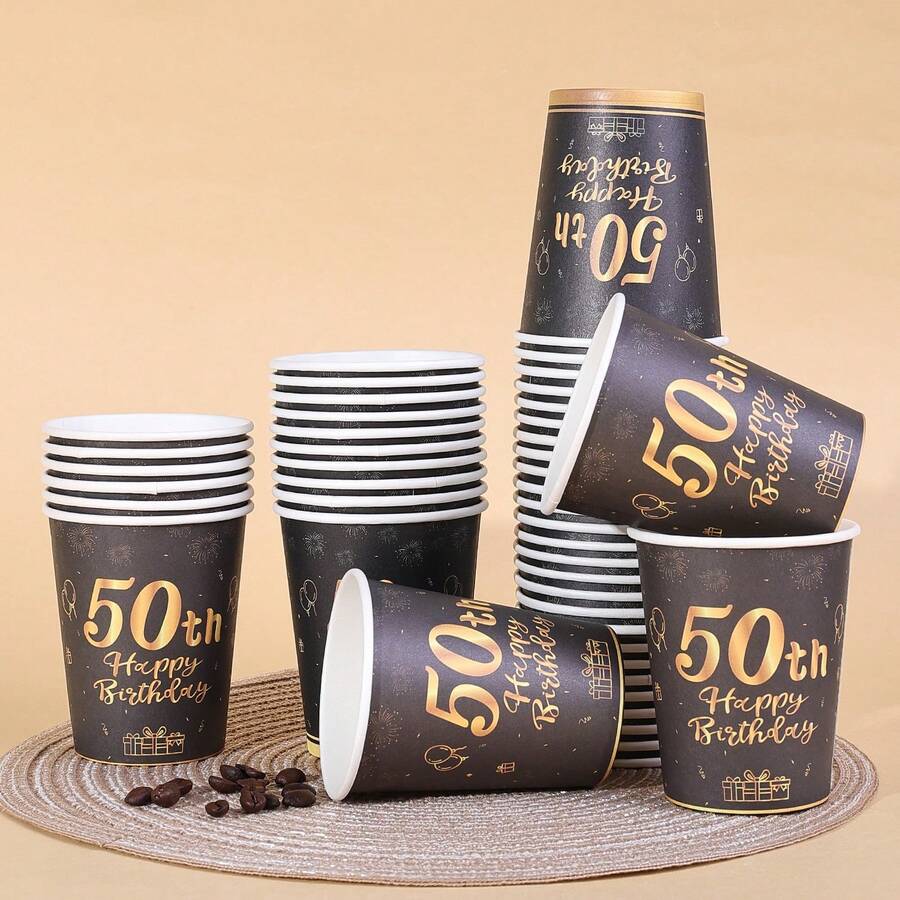 10个/20个/60个，50岁生日快乐纸杯，黑金配色，一次性50岁生日餐具派对杯，50岁生日派对装饰纸杯，男女通用，适合男士、女士、男士、女士，50岁生日派对用品，餐桌装饰 - 多色50歲 - 查看 1