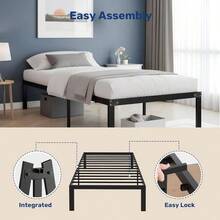 Twin Size Bed Frame, 14 Inch Platform Bed No Box Spring Needed, Sturdy Metal Bed Frame Twin Size, Storage Space Under Bed Heavy Duty Frame Bed, Black - 雙床+黑色 - 查看 7